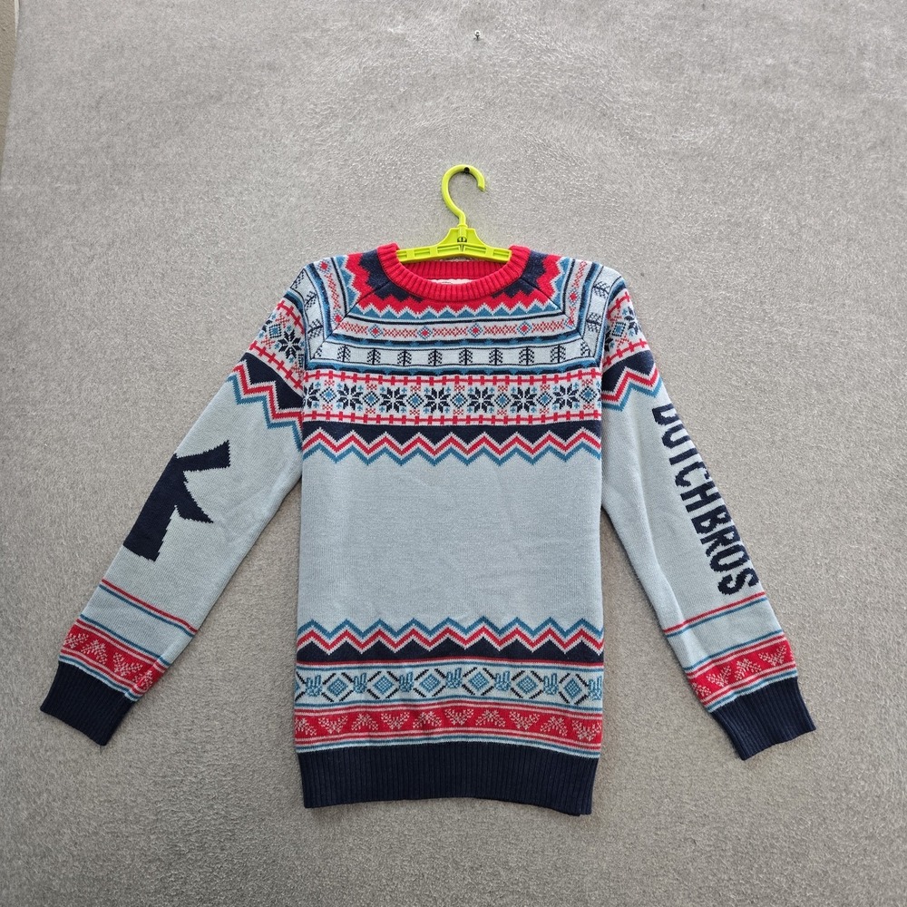Dutch Bros‎ Women Sweater M Light Blue Fair Isle Christmas Holiday Ugly Sweater